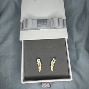 Gold Tone Feather Crystal Ear Crawler Earrings